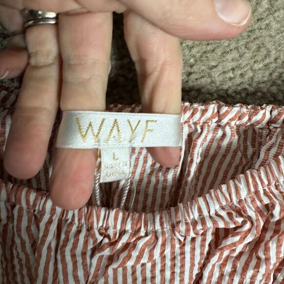 WAYF isabelle Dress Size Large Amber Shirred Seersucker Midi Striped Summer NEW - Picture 9 of 13